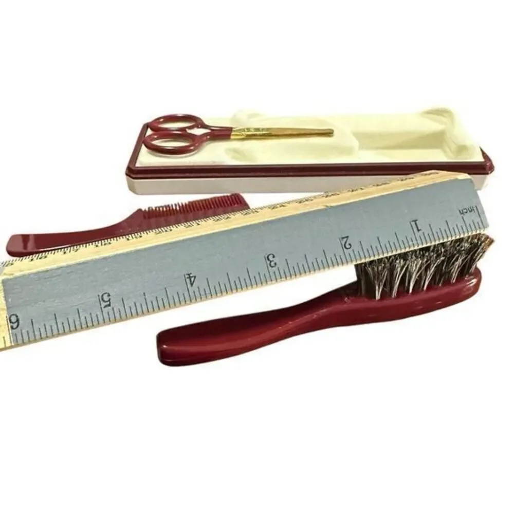 Vintage 3 Piece Baby Grooming Kit Comb Brush Safety Scissors In Box Germany Rare